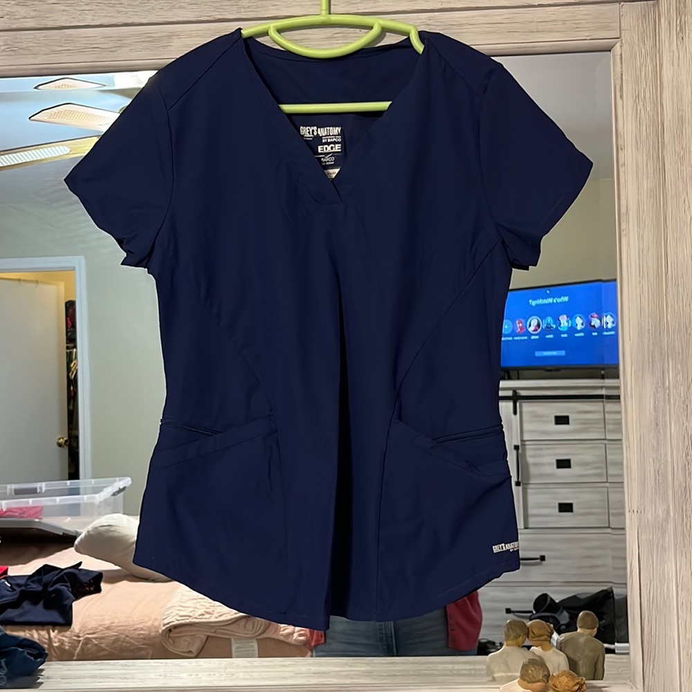 Greys anatomy scrub top, medium, navy blue.